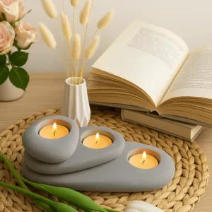 3’lü Tealight Mumluk Taş Görünüm Set – Doğal ve Dekoratif & Hediyelik