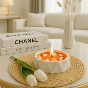 Premium Beton Kase İçinde Deniz Kabuklu İnci Kumu Mum