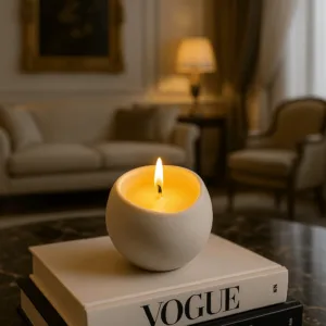 El Yapımı Taş Dekoratif Kavanoz Kokulu Mum | Yuvarlak Minimal Tasarım