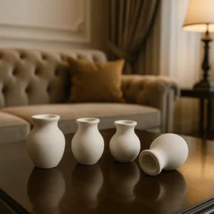El Yapımı Taş Tozu 4’lü Dekoratif Vazo Seti – Minimalist Masa Üstü Dekorasyon