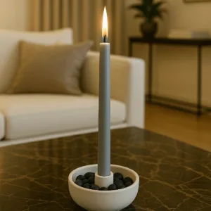 El Yapımı Taş Tozundan Üretilmiş Şamdanlık – Minimalist Uzun Mumluk