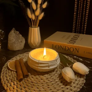 Premium Taş Tozundan Üretilmiş Kasede Beyaz İnci Kumu Dekoratif Mum