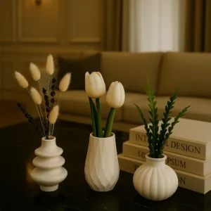 3’lü El Yapımı Vazo Seti | Minimalist Dekoratif Masa Üstü Vazo