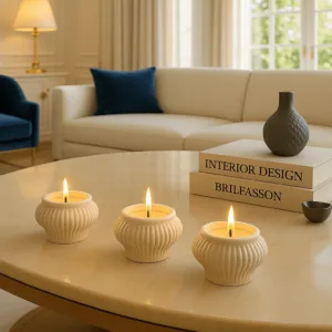 Modern 3’lü Tealight Mumluk | Lüks Doğal Taş Ev Aksesuarı