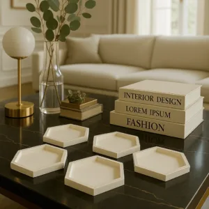 5’li Altıgen Sunum Tabağı & Mücevherlik Seti – Minimal Dekoratif Tepsi