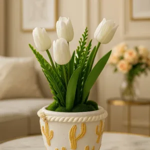 Halat Dekorlu Sarı Varaklı El Boyama Premium Saksı